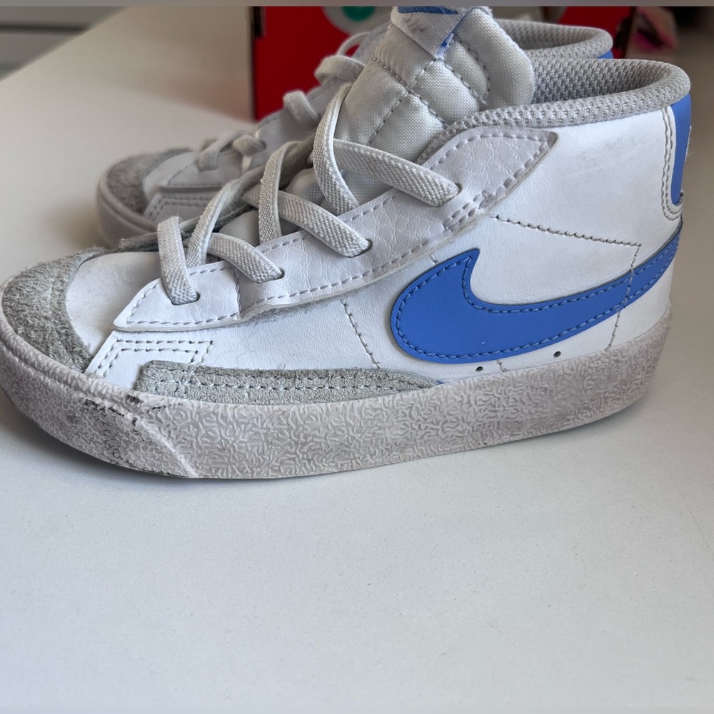 Nike Kids White and Blue High-Top Sneakers